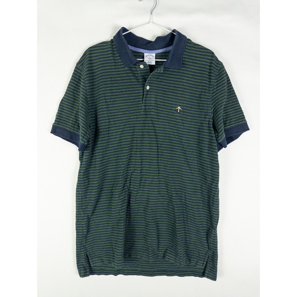 Brooks Brothers 1818 Striped Performance Polo Mens XL Navy Green Slim Fit Preppy